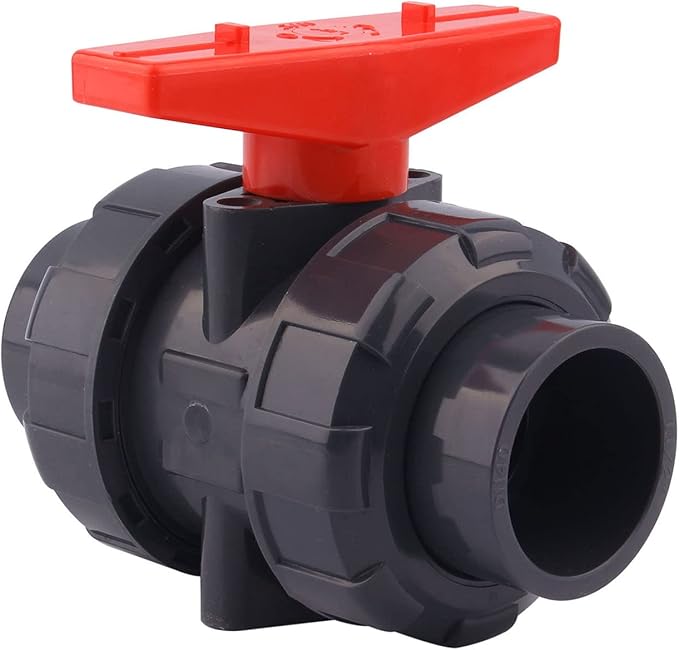DERNORD PVC True Union Ball Valve with Full Port, EPDM O-Rings, and Reversible PTFE Seats,Rated at 200 PSI (1 1/2 inch Socket)