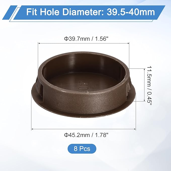 uxcell 8Pcs 40mm(1-9/16") Nylon Hole Plugs, Flush Type Panel Round Snap in Fastener Knockout Locking Plugs for Furniture Insert End Caps Panels, Brown