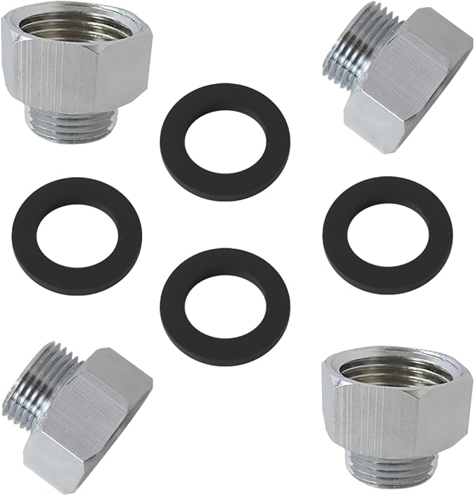 YYU 4-Pack Water Line Adapter, Pipe Fittings in 1/2" Female to 3/8" Male Reducer Adapter for Kitchen Bathroom Faucet Supply Hose, Stop Valve Pipe Connector With Rubber Washer