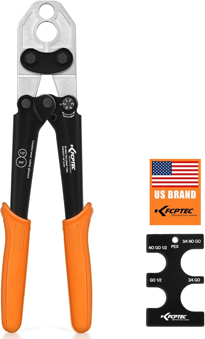 KF CPTEC 1/2'' & 3/4'' Combo PEX Crimping Tool for Copper Crimp Rings with Go/No-Go Gauge, Meets ASTM F1807 Standard, Durable Plumbing Tool