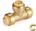HeSun 100-Pack Pushfit Tee, 1/2"x1/2"x1/2" Push to Connect Plumbing Fittings with Disconnect Clip, Brass Push-fit Fittings for PEX, Copper, CPVC, PE-RT Pipes