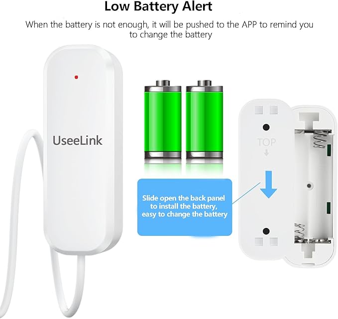 UseeLink WiFi Water Sensor, Smart Water Leak Detector, 100dB Adjustable Alerts & App Smart Push, IP67 Waterproof, Wireless Detector for Kitchen, Bathroom, Basement, No Hub Required