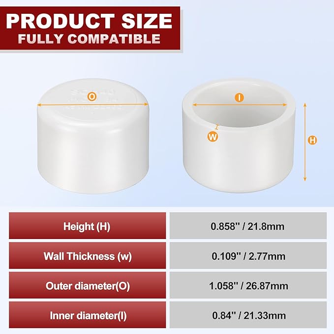 15 Pcs 1/2" PVC External End Cap Fitting, SCH40 Furniture Grade PVC Pipe Plug Adapter, Pipe Cover Fittings for DIY Project, Irrigation System, Plumbing Framework, Garden Structures