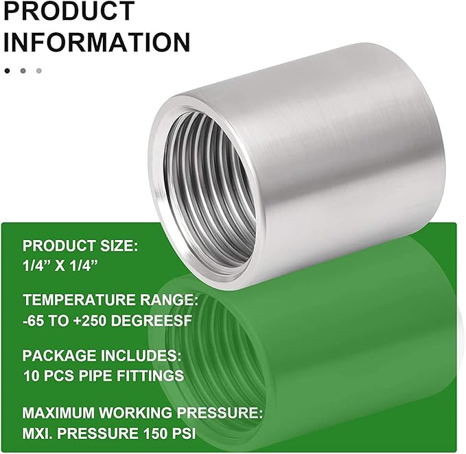 TAISHER 2PCS 304 Stainless Steel Cast Pipe Fitting, Coupling, 1/4" x 1/4" NPT Female Threaded
