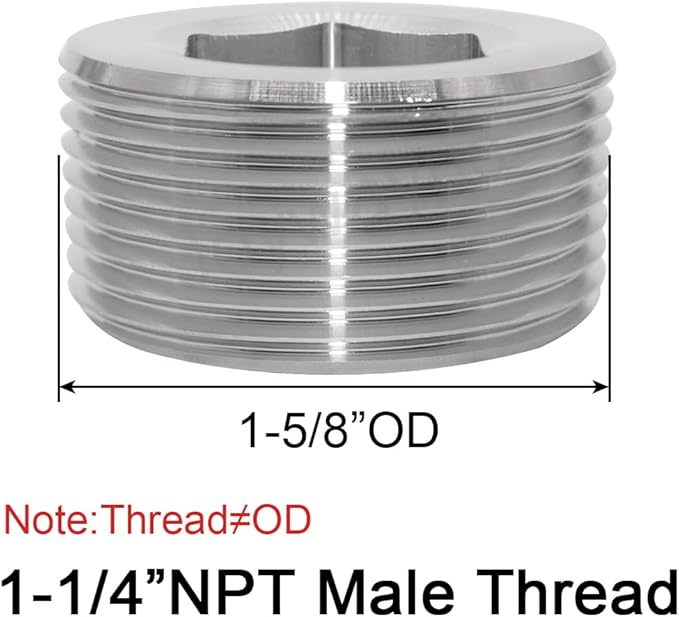 Joywayus Stainless Steel Internal Hex Countersunk Thread Socket Pipe Plug 1-1/4"NPT Male