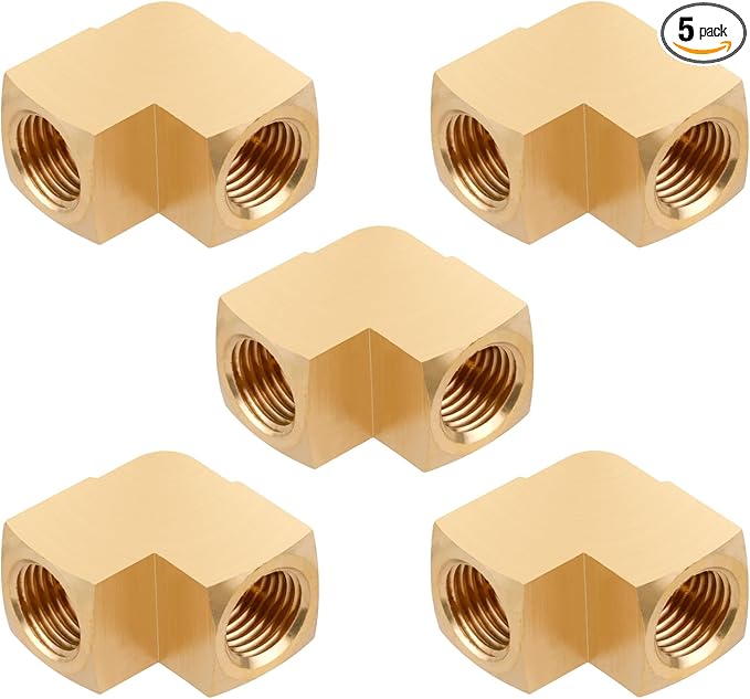 5pcs 1/4” Brass Fittings 90 Degree Barstock Street Elbow 1/4" NPT Female Pipe to 1/4" NPT Female Pipe 1/4 NPT Female Fittings Elbow Forged Brass Pipe Fittings