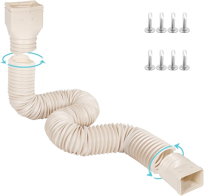 11.5ft Long Gutter Downspout Extensions Flexible, Drain Downspout Extender, Down Spout Drain Extender, Gutter Connector Rainwater Drainage, Extendable from 2.6ft to 11.5ft(Limestone)