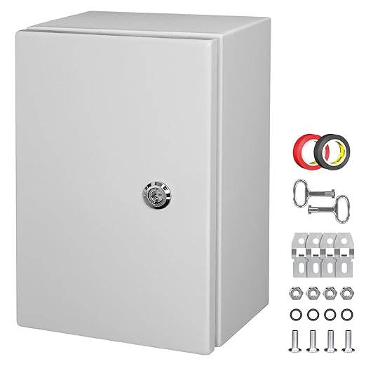 LeMotech Electrical Box 12 x 8 x 6 inch Steel Enclosure, IP66 Waterproof Dustproof Junction Box Wall-Mounted for Outdoor/Indoor Lockable with Equipment Mounting Plate