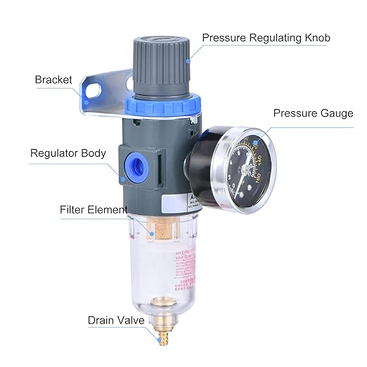 1/4 Inch NPT Air Filter Pressure Regulator, Water-Trap Air Tool Compressor Filter with Gauge AFR2000