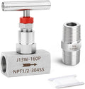 TAISHER 1PCS 304 Stainless Steel High Pressure Straight Needle Valve 1/2" Female NPT For Flow Control Water Gas Oil With Nipple