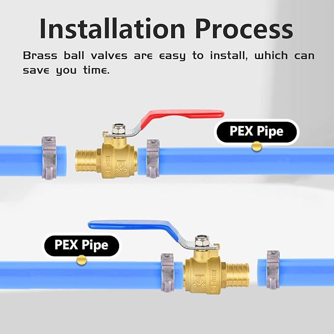 40-Pack Foskan 1" PEX Crimp Ball Valve, Brass Quarter Turn Full Port Shut-off Valve for PEX Tubing(Blue and Red)
