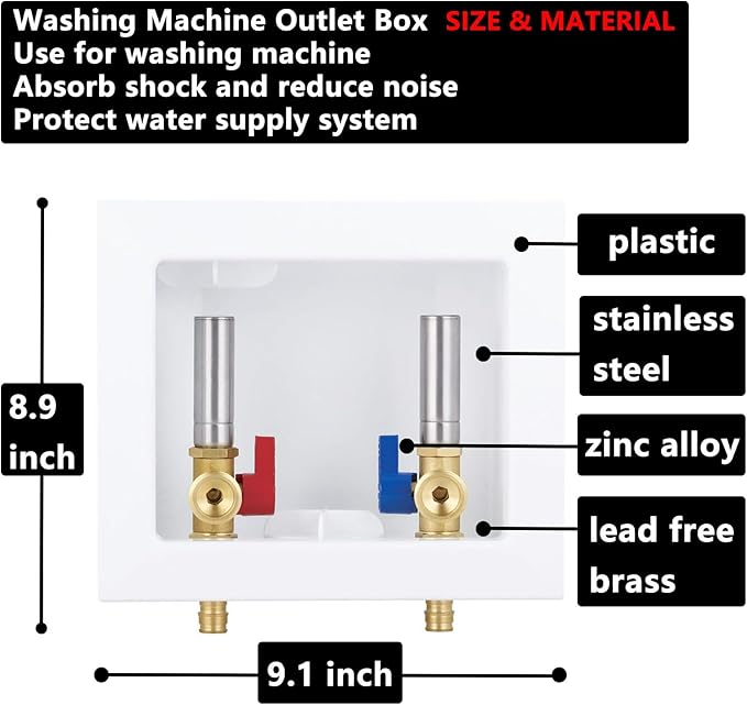Washing Machine Outlet Box Expansion PEX-A with Stainless Steel Hammer Arrestors, Inlet 1/2 inch PEX-A F1960 Expansion Barb x Outlet 3/4 inch Male Thread LI-XYJH-631