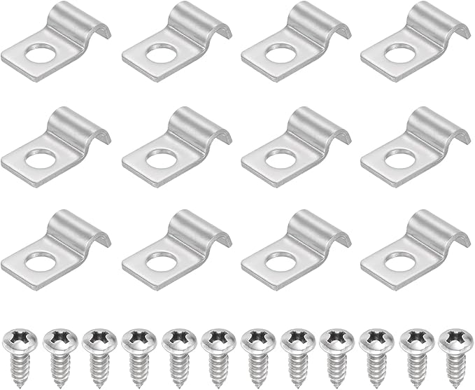 uxcell 12Pcs 4mm(3/16") One Hole Rigid Pipe Strap, 304 Stainless Steel Conduit Clamp Thicken U Bracket Heavy Duty Pipe Clamp with Self-Tapping Screws for Fixing Tube Cable, Silver