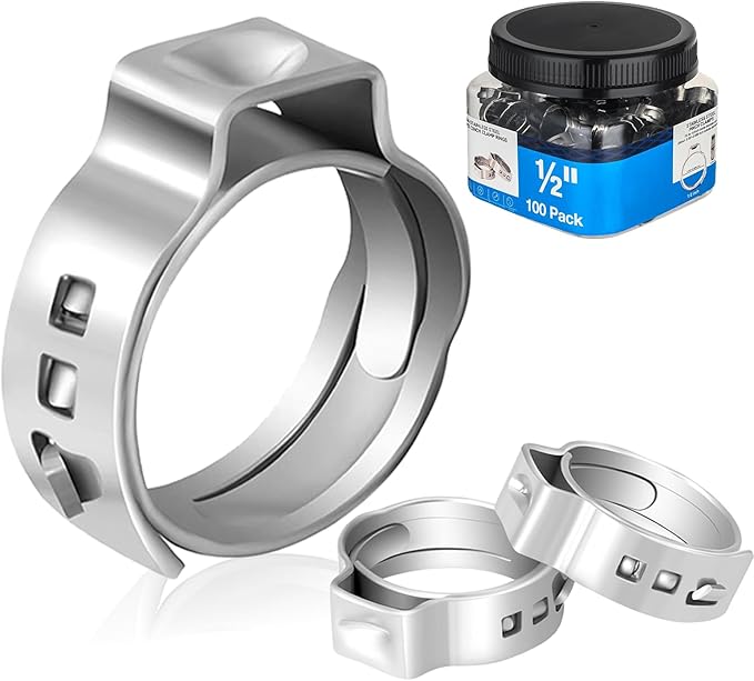 500-PCs HeSun 1/2 Inch PEX Crimp Ring, Premium 304 Stainless Steel Pex Cinch Clamp Ring, CLAMP016-500
