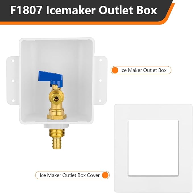 HeSun PEX Crimp Ice Maker Outlet Box,Inlet 1/2 Inch F1807 x Outlet 1/4 Inch OD Compression Connection,with 1/4 Turn Shut Off Valve