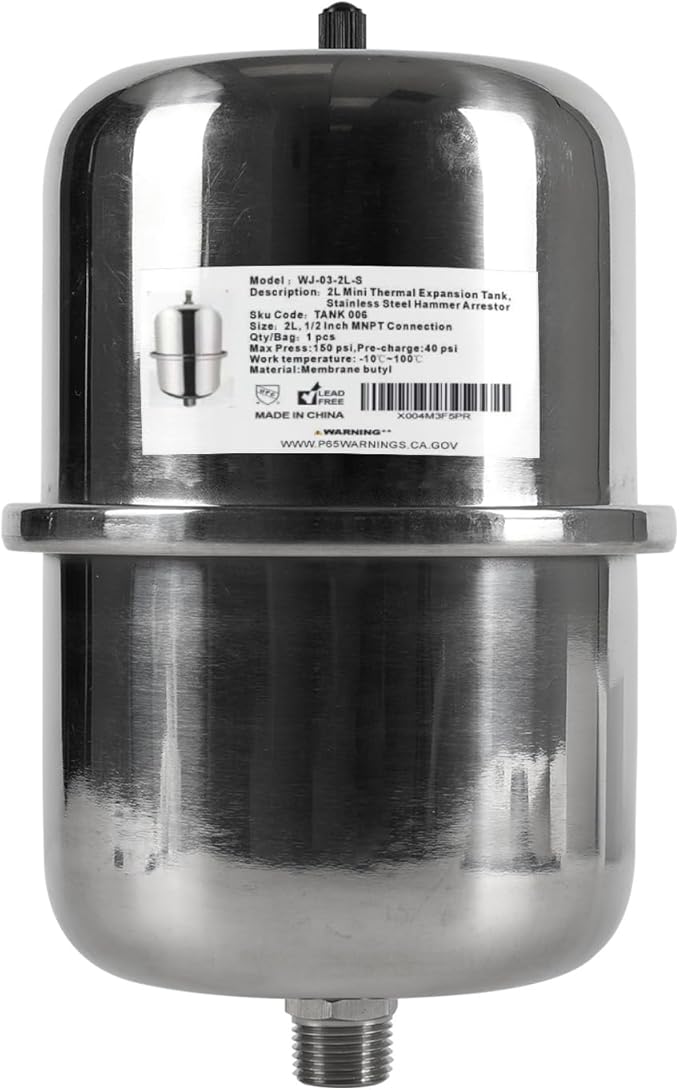 EFIELD 15-Gallon Capacity Stainless Steel Expansion Tank (2 L), Hammer Arrestor with 1/2 Inch Threaded For Tankless Water Heater, Water Dispensing/Beverage Appliances (TANK006)