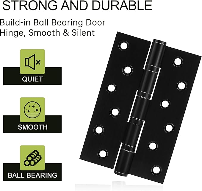 3 Pack Black Door Hinges 6 Inches Ball Bearing Hinges Heavy Duty Stainless Steel Hinge with Screws, Square Corner, Smooth and Quiet