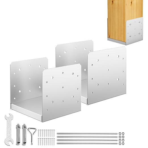 8"x 8" Post Base, 2Pcs Stainless Steel Adjustable Post Anchor Bracket(Internal 7.5" x 7.5"), Adjustable Post Base for Pavilion Deck Porch Handrail Railing Support Decorative Anchor Plate