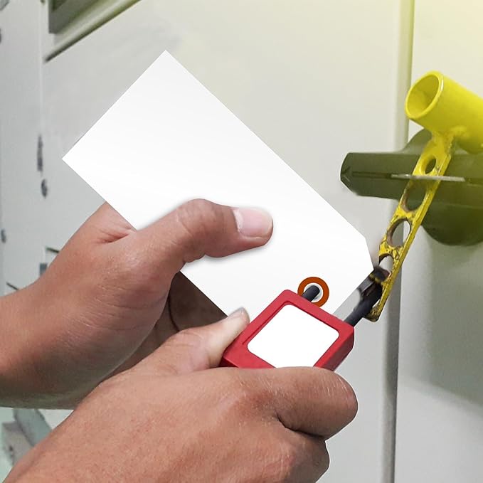 SmartSign 100-Pack White Plastic Tags with Pre-Punched Hole, 4.75" x 2.375", Size#5, 10 mil Tearproof Plastic Tags with Metal Eyelet, Writable Blank Tags for Shipping/Labeling, USA-Made