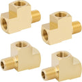 KOOTANS 4 Pack Brass Tee Fittings 1/4" NPT Female to 1/4" NPT Female to 1/4" NPT Male Barstock Street Tee Fittings 3 Way Brass Pipe Fitting
