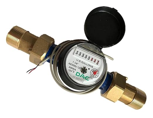 DAE AS320U-125P 1-1/4" Water Meter with Pulse Output, Measuring in Gallon + Coupling