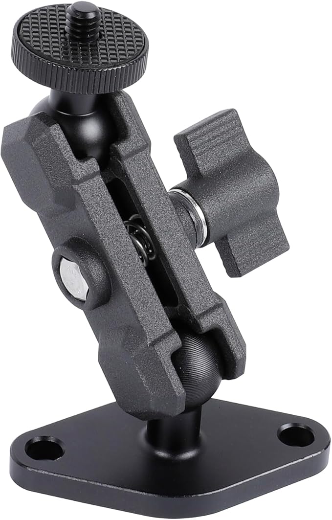 Aluminum 1/4"-20 Mount with Drill Plate Base for Monitors, CCTV Cameras, Camcorders, 360° Rotation Adjustable Camera Mount for Installation on Car Dashboard, Ceiling, and Walls