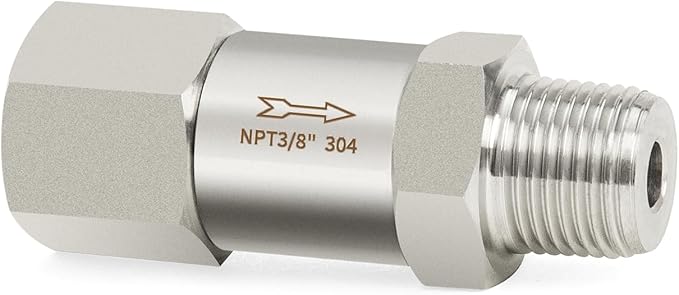 ChillWaves 304 Stainless Steel In-Line Split Check Valve 3/8" NPT Male x 3/8" NPT Female Thread, One-Way Non-return Check Valve，Prevent Water Back-flow(1-PACK)
