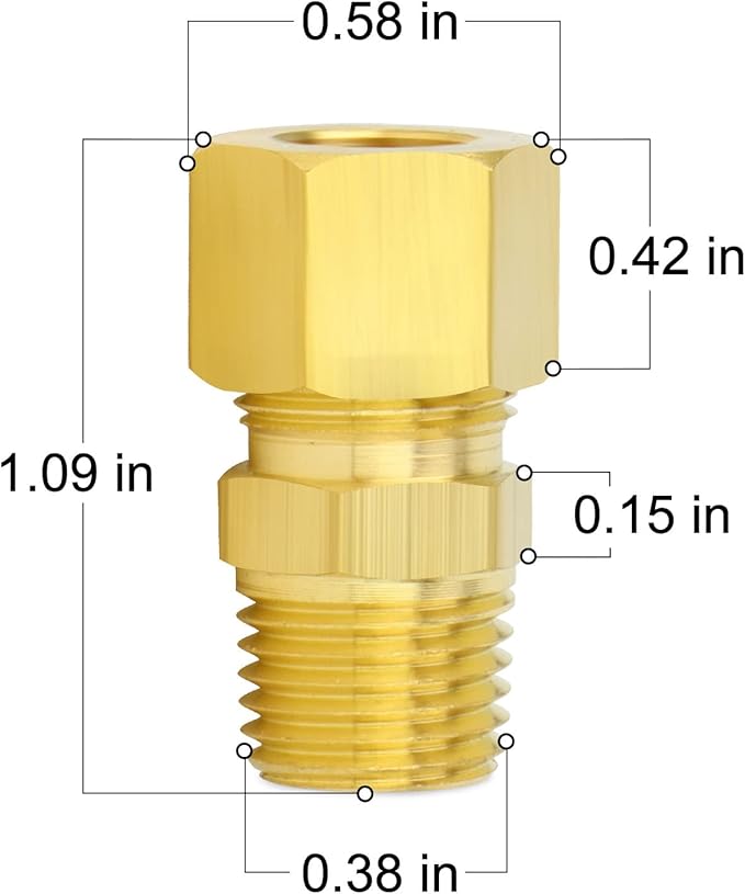 ChillWaves Brass Compression Tube Fitting, 1/4" OD x 1/8" NPT Male Compression Union Connector(10-PACK)
