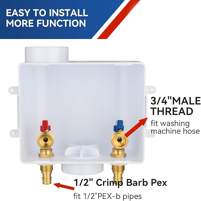 Washing Machine Outlet Box,1/2 Inch PEX Crimp F1807 Inlet x 3/4 Inch MHT Outlet Connection Laundry Outlet Boxes,Washer Plumbing PEX Fittings Box with Center Drain