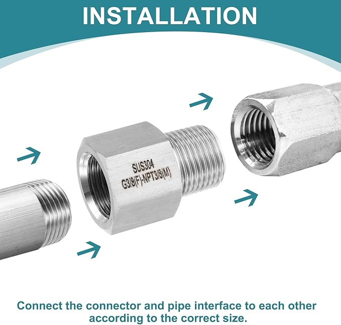 uxcell Pipe Fitting Reducing Adapter, M24 Male x 3/4" NPT Female 304 Stainless Steel Reducer Connector for Water Oil Air Pressure Gauge, Silver