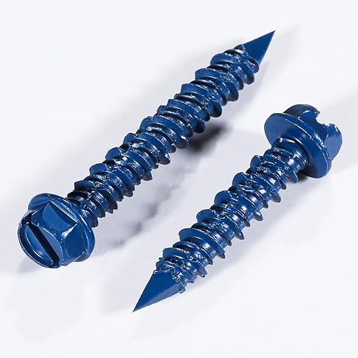 Wensilon(100 PCS) 3/16" * 3-3/4" Slotted Hex Concrete Screws Anchor Blue Hexagon Head for Anchoring to Masonry, Block or Brick Stucco