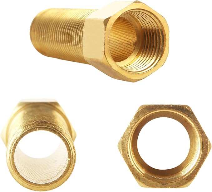 10 PCS Brass Pipe Fittings, 1/2" Female to 1/2" Male Pipe Longer Fitting Converter Adapter, 1/2 inch Brass Extension Pipe Nipple Connector(Length 1.96 Inch/50 mm)