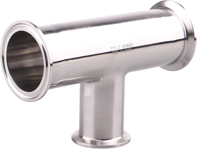 DERNORD Reducing Clamp Tee 3 Way Stainless Steel 304 Sanitary Fitting (2 inch x 2 inch x 1.5 inch)