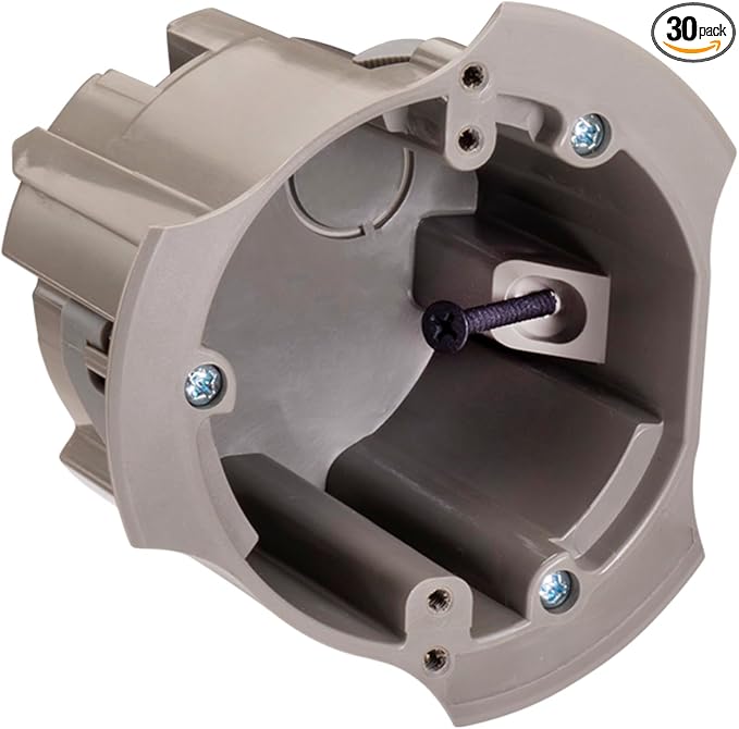 SmarToggle 3.5" Round Ceiling Box – Old Work Electrical Box for Stud or No-Stud Mount | Ceiling Rated 50 lbs | 3/4" Toggle Depth |Pilot Locator & Scoring Burrs for Perfect Alignment, 30-Pack