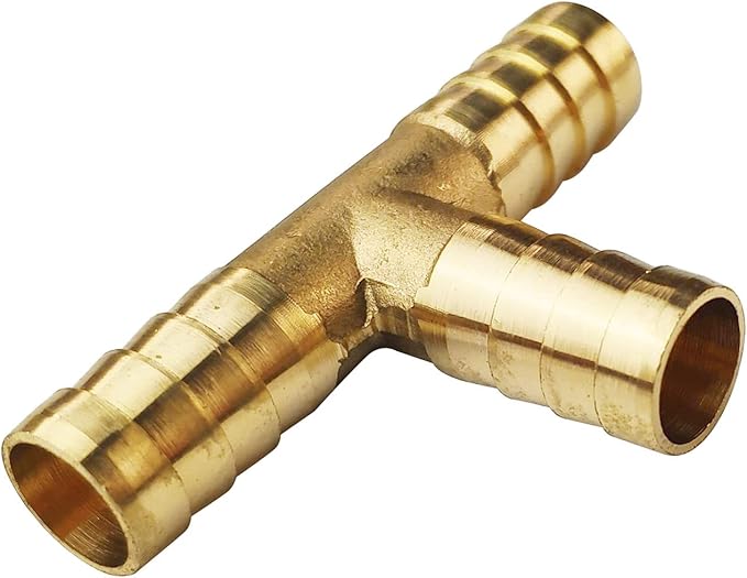 2PCs 3/8" Brass Hose Barb Fitting Tee 3 way Barbed Splicer Mender Union Fitting with 6PCs Hose Clamp for Oil Water Air