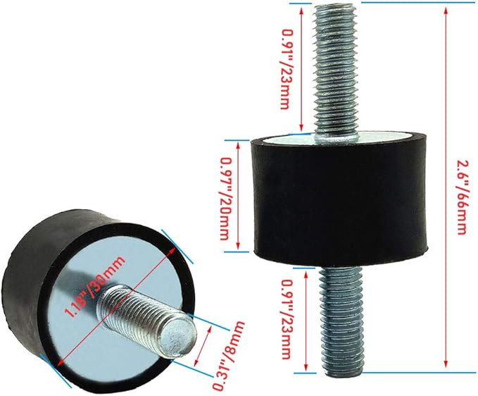 4 Pcs M8 30 x 20 mm Rubber Isolator Mounts Double Studs Shock Absorber with 8 Pcs Locknuts, Cylindrical Anti Vibration Isolation Damping Mounts for Compressors Pumps Generators Motor Engines