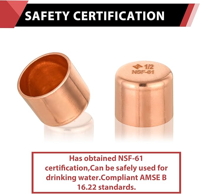 Pro 50 Pack EFIELD 1/2-inch Solder Copper Pipe End Cap (Plug), LF Copper Plumbing Fittings with Sweat Solder Connection,(COPPER020)