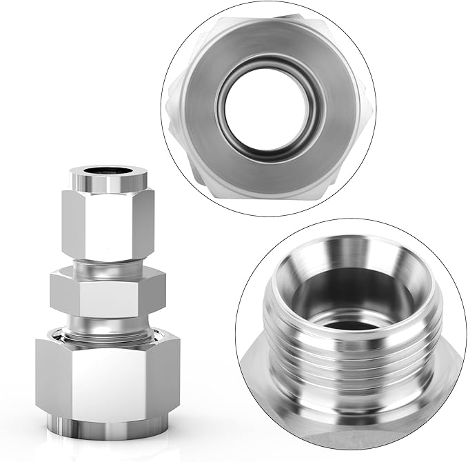 TAISHER 5PCS 304 Stainless Steel Compression Tube Pipe Fitting Connector, 1/2" Tube OD x 1/4" Tube OD Straight Adapter