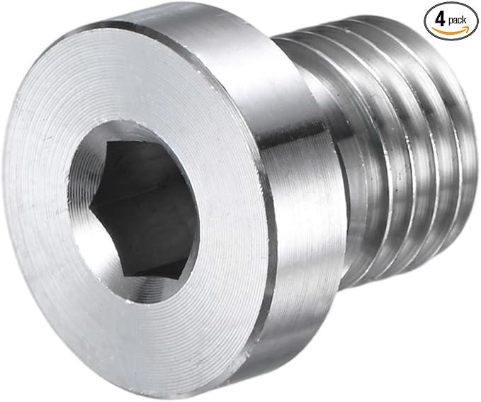 4-Pack Inner Hex Head Pipe Fitting Plug, M12x1.5mm 304 Stainless Steel Socket Bung Plug with Fluorine Sealing Ring for Terminate Pipe Ends/Replacement Drains