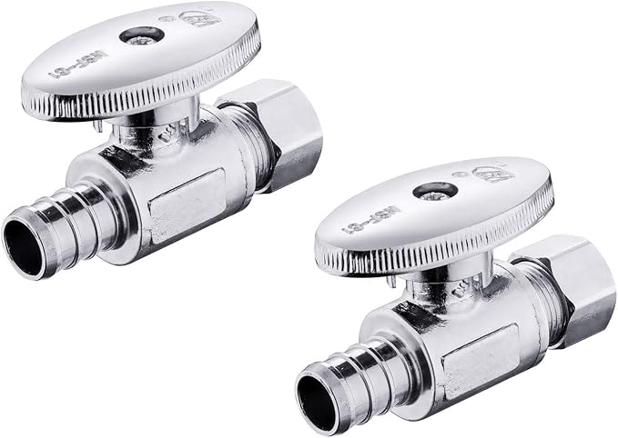 (Pack of 2) EFIELD 1/4 Turn Straight Stop Valve 3/8" OD Compression X 1/2" Pex Chrome Plated Brass,(VALVE085)