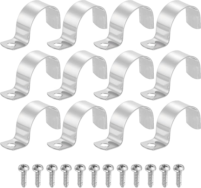 uxcell 12Pcs 35mm(1-3/8") One Hole Rigid Pipe Strap, 304 Stainless Steel Conduit Clamp Thicken U Bracket Heavy Duty Pipe Clamp with Self-Tapping Screws for Fixing Tube Cable, Silver