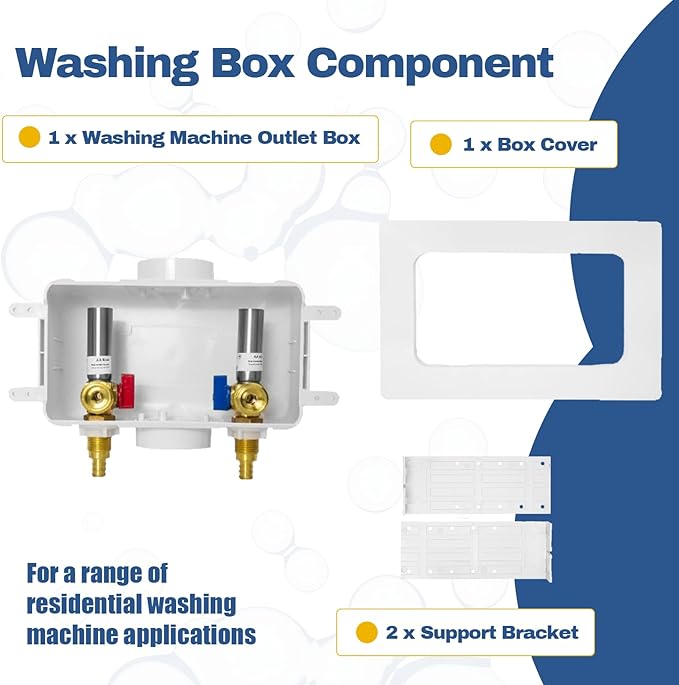 20-PACK GUOFIS Washing Machine Outlet Box with Center Drain,PEX Laundry Washer Box with Stainless Steel Water Hammer Arrestor (1/2"PEX Crimp Connection Inlet X 3/4"MHT Outlet)