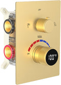 Shower Mixing Valve with Brushed Gold Trim Kit, 3 Way Shower Diverter Digital Brass Valve Body Temperature Display Mixer for Shower Faucets