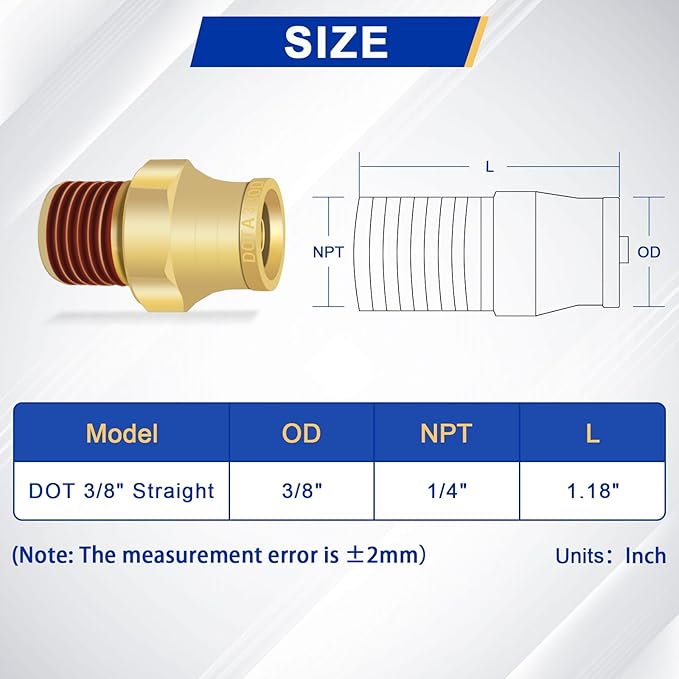 3/8" Brass Push to Connect DOT Air Brake Fittings, 3PCS Air Line Quick Connect Fittings 3/8" Tube OD x 1/4" NPT Connector Tube to Male Pipe for Truck Trailers Air Brake System