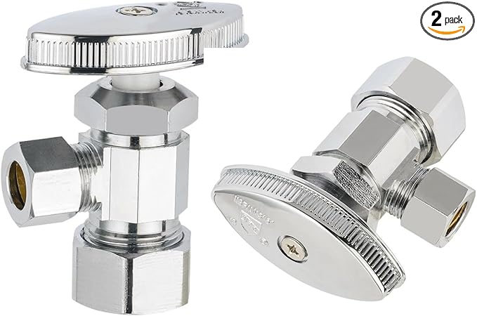 (Pack of 2) EFIELD Multi-Turn Angle Stop Valve 1/2" Nominal (5/8" OD) Compression x 3/8" OD, LF Brass Chrome Plate, NSF/ANSI 61,(VALVE362-2PCS)