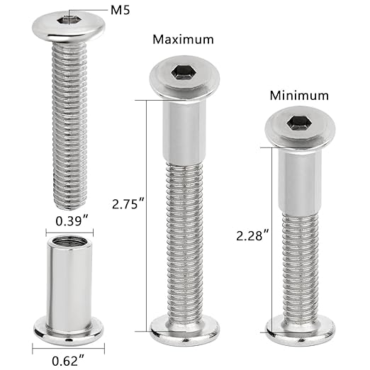 100 PCS Silver M8x50mm Furniture Screws - Ideal for Large Shed Construction Garage Workbench Assembly & Garden Fence Post Brackets