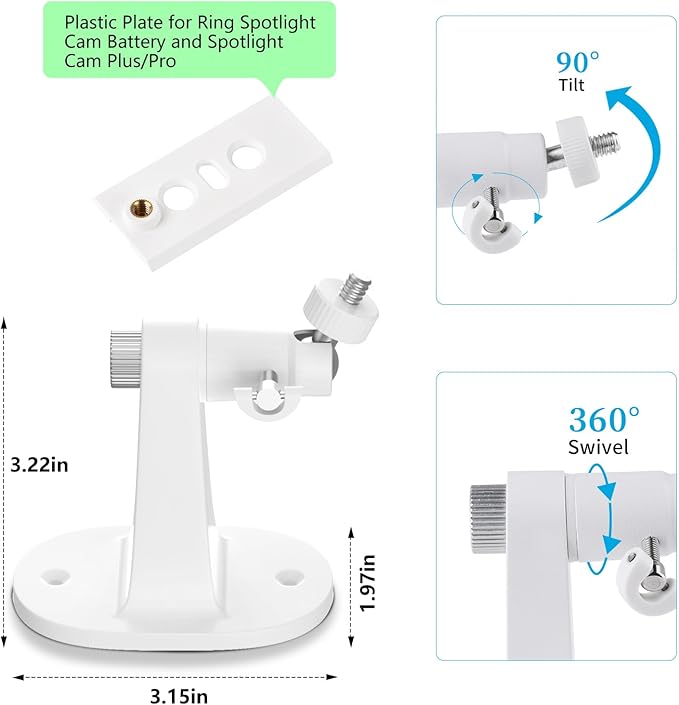 2Pack Adjustable Mounting Bracket for Spotlight Cam Plus/Pro (Battery) and Stick Up Cam/Pro (Battery), Perfect for Indoor/Outdoor Camera Security System Installation-White