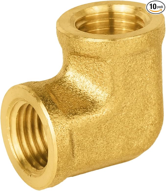 (Pack of 10) EFIELD 1/4" FNPT X1/4" FNPT 90 Degree Barstock Street Elbow, Female to Female Brass Pipe Fittings,(NPT109)