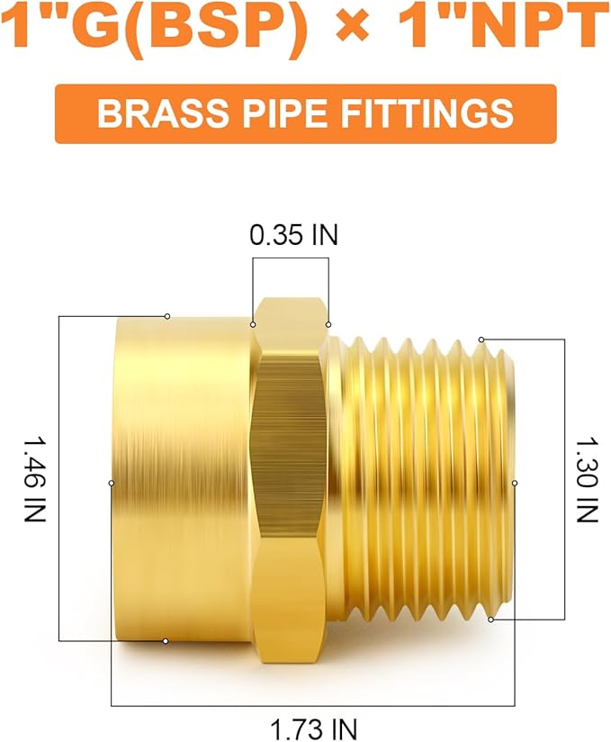 GASHER 2Pcs 1" G Thread Female × 1" NPT Thread Male Brass Pipe Fitting Adapter, G to NPT Adapter