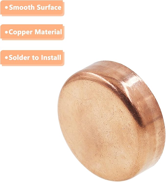 Copper Pipe Cap,TTZEZE Copper End Cap,Certified Safe Pressure Copper Cap Plug,Solid Sweat Solder Connection,Pure Copper Plumbing Cap for Plumbing HVAC Air Conditioner 42mm/1.65'' 1PCS